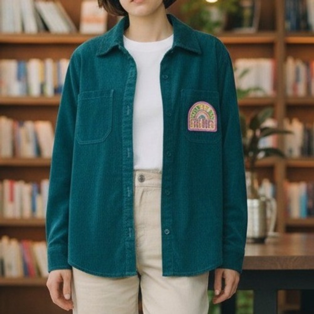 Sanrio Hello Kitty & Friends Teal Corduroy Button Down Shirt Embroidered Medium - Picture 2 of 5